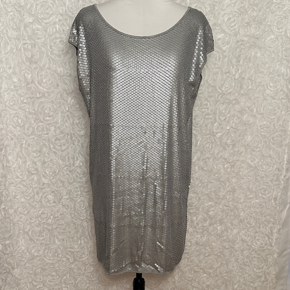 BCBGMAXAZRIA Silver Sequin Tunic Dress sz Small